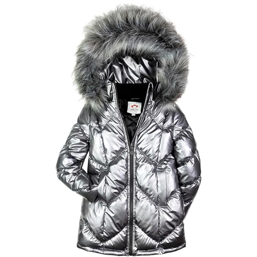 Appaman Nova Puffer Long Coat Toddlers 3T Silver Faux Fur Hooded Full-Zip RED687